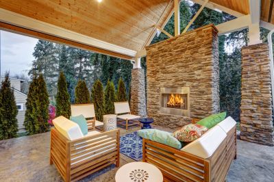 Cozy Outdoor Stone Fireplace